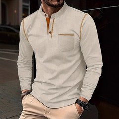 Mens Long Sleeved High-Grade T-shirts Standing Collar Formal Occasions Shirt Top
