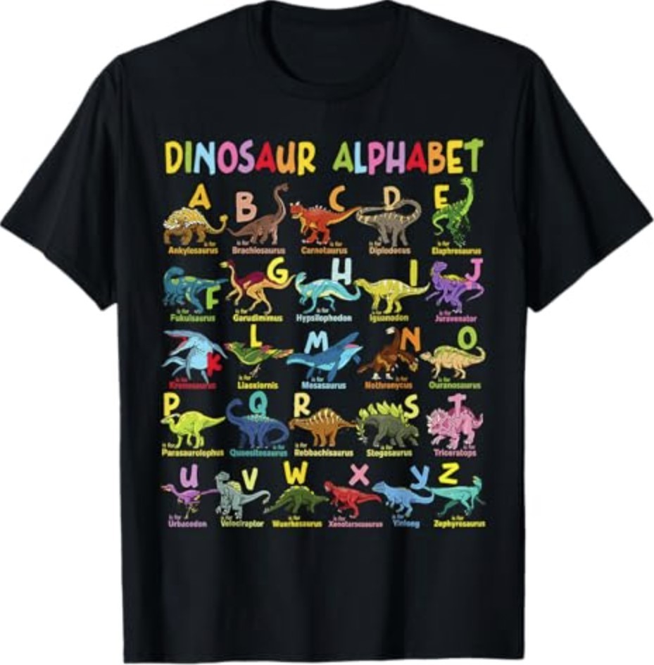 Types of Dinosaurs Alphabet A-Z ABC Dino Identification T-Shirt