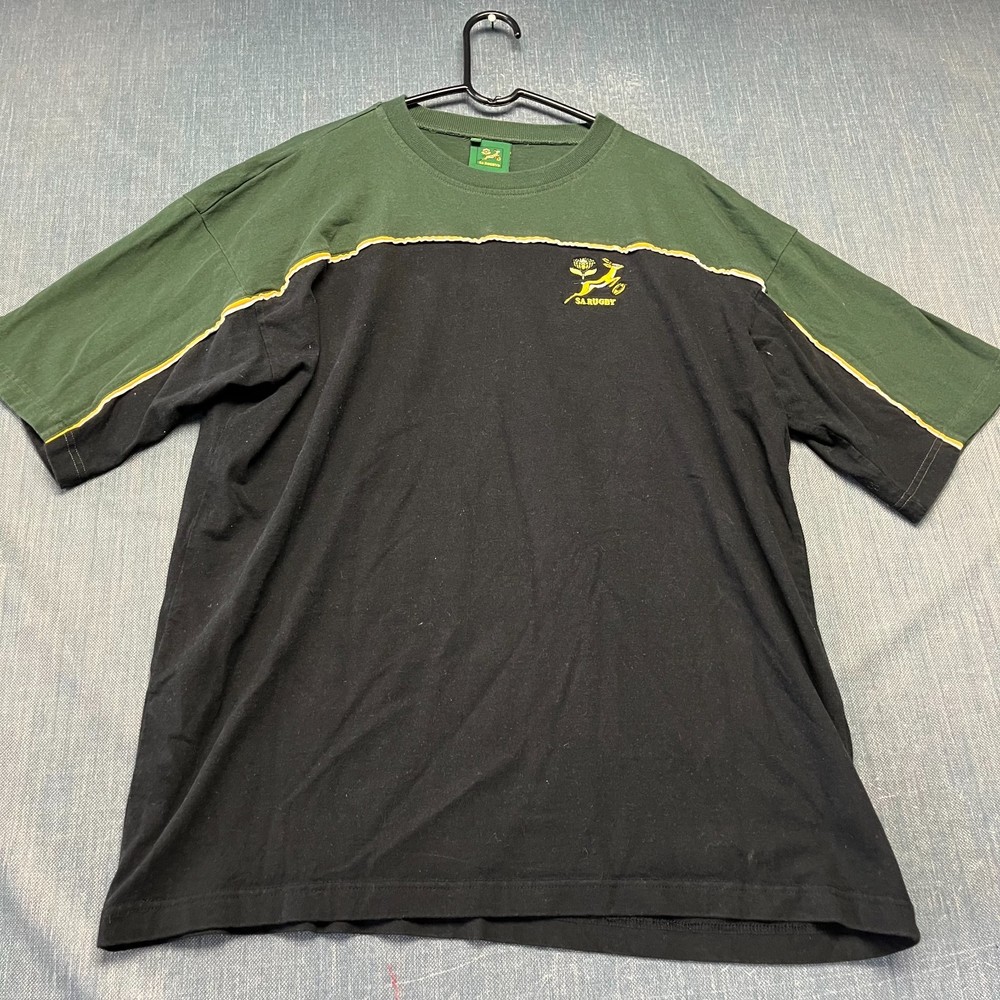 SA Rugby Springboks Mens T-Shirt Size XL Black Green South Africa Colorblock