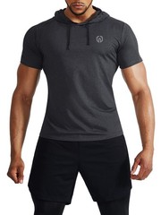 Men’s 3 Pack Dry Fit Running Shirt Workout Athletic Shirt with Hoods,Grey Bla…