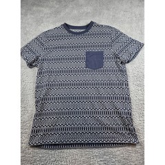 Navy Blue Geometric Tribal Pattern Pocket T-Shirt Short Sleeve Crew Neck Mens