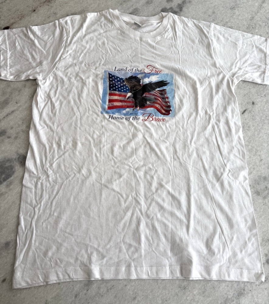 Patriotic Eagle American Flag T-shirt Land Of The Free Home Of The Brave White T