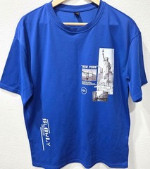 Shein Mens Royal Blue Oversized “New York” Theme Graphic Print Shirt Size S