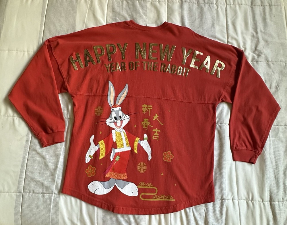 Chinese year of the rabbit WB Bugs Bunny shirt Long Sleeve Spirit Jersey Red S