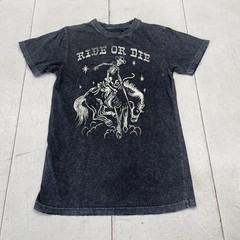 True Line Apparel Shirt Mens Small Gray Ride Or Die Skeleton Cowboy Graphic Tee