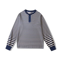 Mens Long Sleeve Striped Henry Shirt 300G Heavyweight Sailor T-Shirt Casual TEE