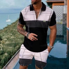 2-Piece Set Men’s Sweatsuit Short Sleeve T Shirts & Shorts Set Summer-Outfit US