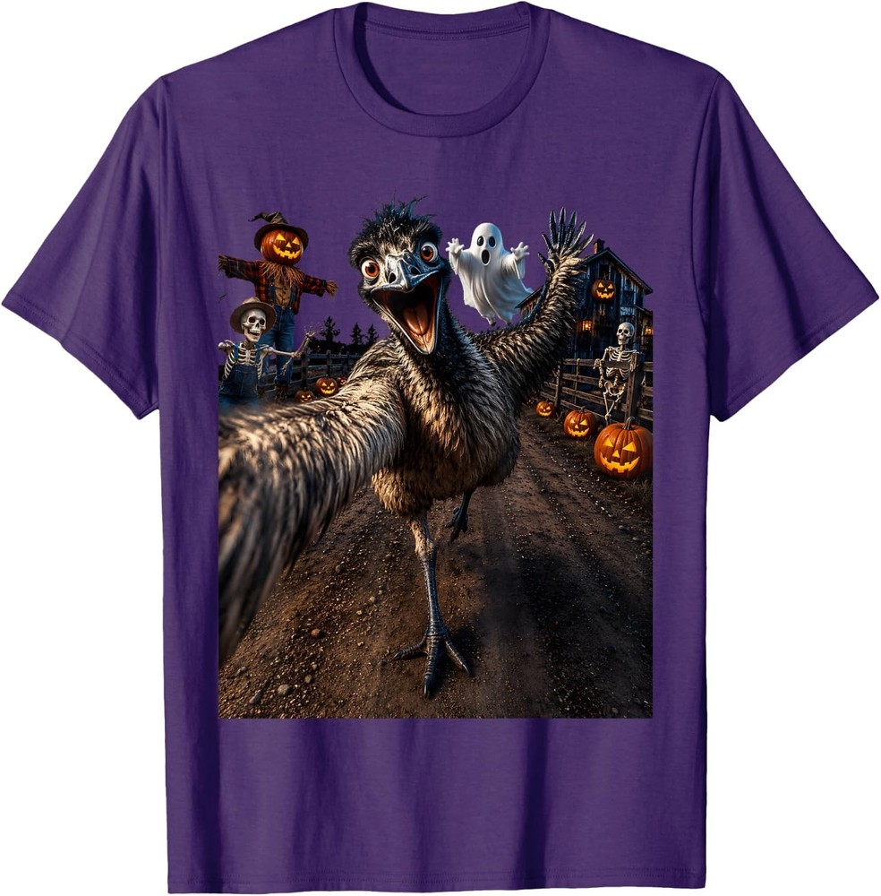 Emu Halloween Selfie Funny Scared Bird Spooky Meme Unisex T-Shirt