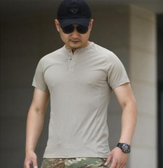 Outdoor Men’s Henry Collar Short Sleeve Shirts Waffle Quick dry Casual T-Shirts