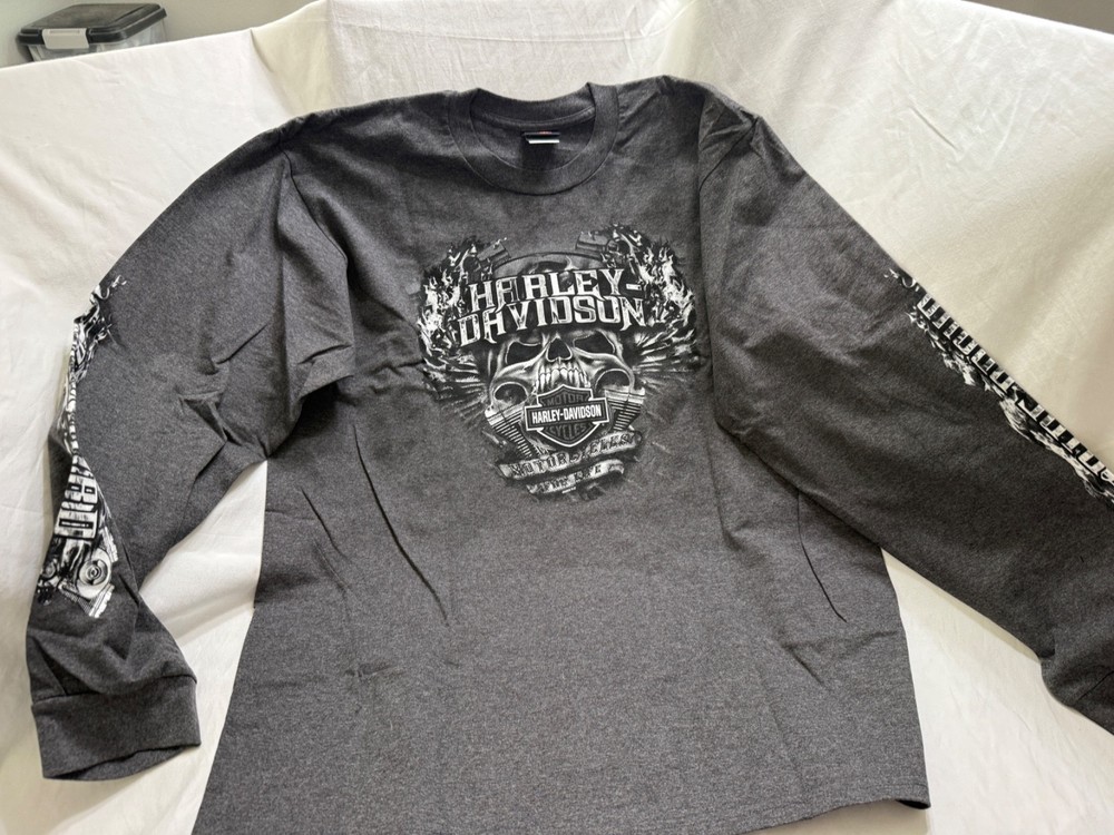 Harley Davidson Long Sleeve Shirt XL Gray Taipei Taiwan Double Sided Graphic Bik