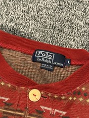 VTG Polo Ralph Lauren Aztec Henley 100% Cotton Made In USA Mens Size Large