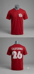 Red California 26 Graphic Print Crew Neck Short Sleeve T-Shirt XL Unisex
