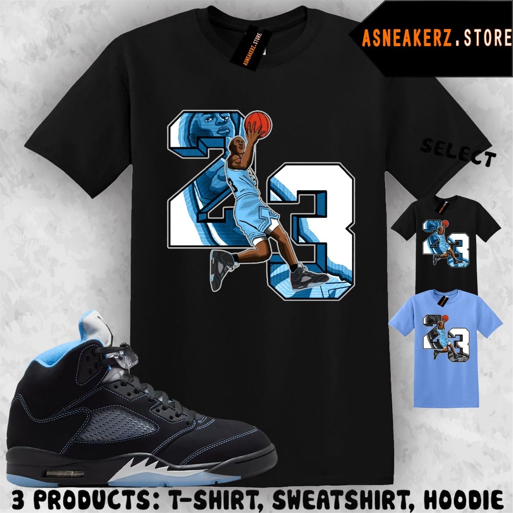 Number 23 MJ Matching T-Shirt Shirt Tee Match aj5s Black University Blue Sneaker