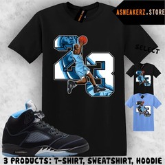 Number 23 MJ Matching T-Shirt Shirt Tee Match aj5s Black University Blue Sneaker