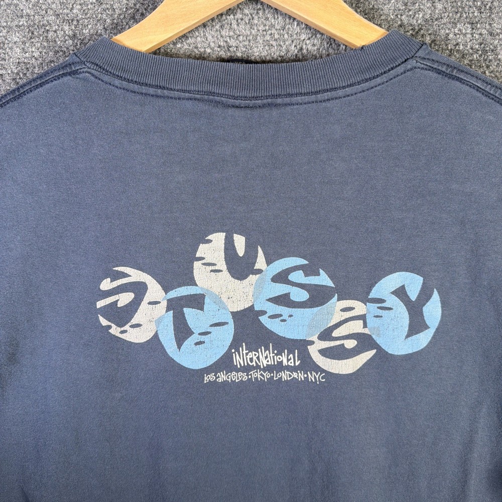 Vintage Stussy Shirt Mens XL Navy 90s International Surf Skate California USA