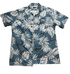Tropical Storm Men’s Shirt Size L Blue Aloha Hawaiian Floral Canoe Print Casual