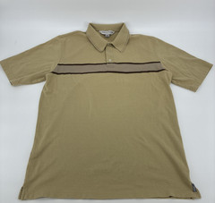 Vintage Quiksilver Polo Shirt Men Medium Beige Striped Ribbed Edition Surf Y2K