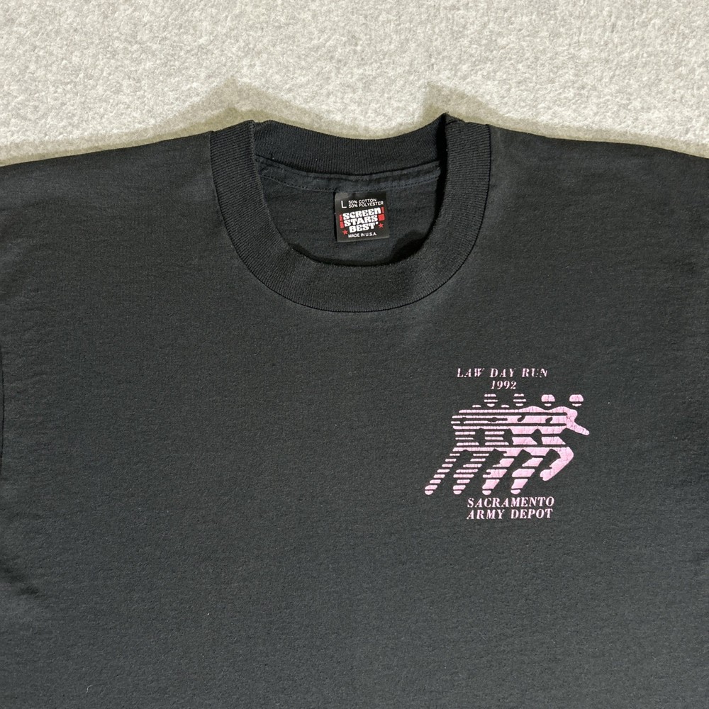 Vtg. 1992 Law Day Run Sacramento Single Stitch Black Tee Large Screen Stars Best