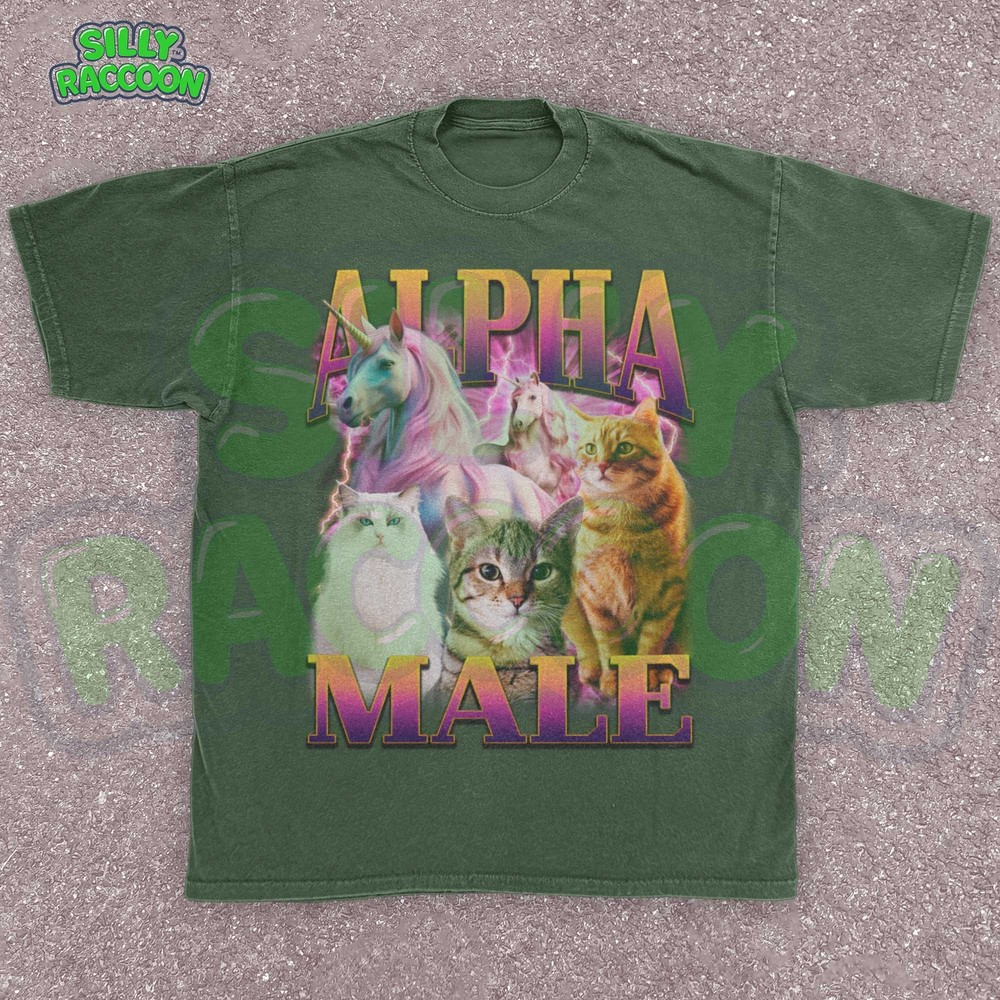 Alpha Male Kitten Meme Mens Tee, Retro Unicorn Cat Shirt, Sarcastic Cat Dad Gift