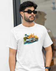 Men Super Sports Car Automotive White Smooth Polyester T-shirt Regular Size Gift