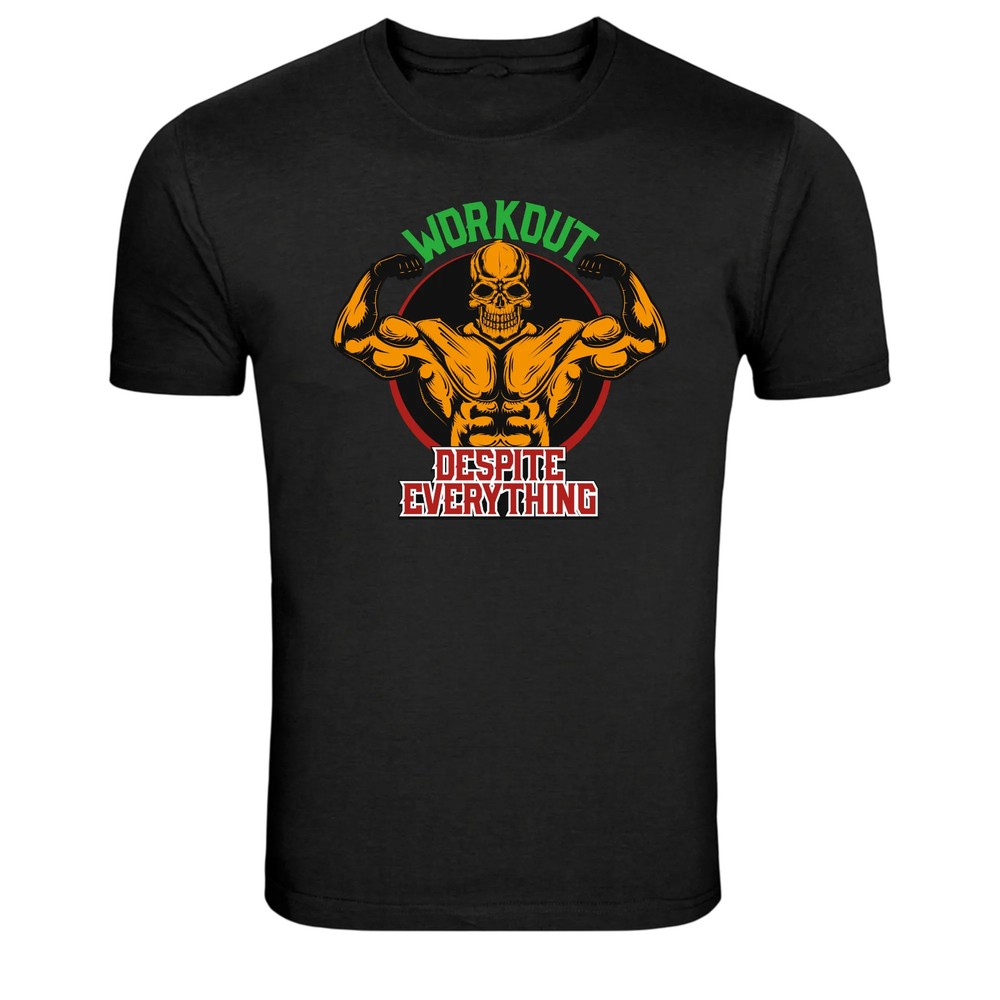 Workout Despite Everything Gym Skull Bodybuilder Graphic T-Shirt