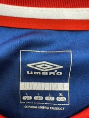 Umbro Blue Soccer Jersey L Short Sleeve V Neck Red Trim Unisex Adult