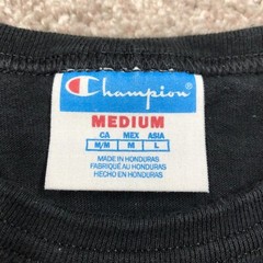 Champion Men Shirt Medium Black Crew Neck Cotton 90s Felt Multi Logo Graphic Tee