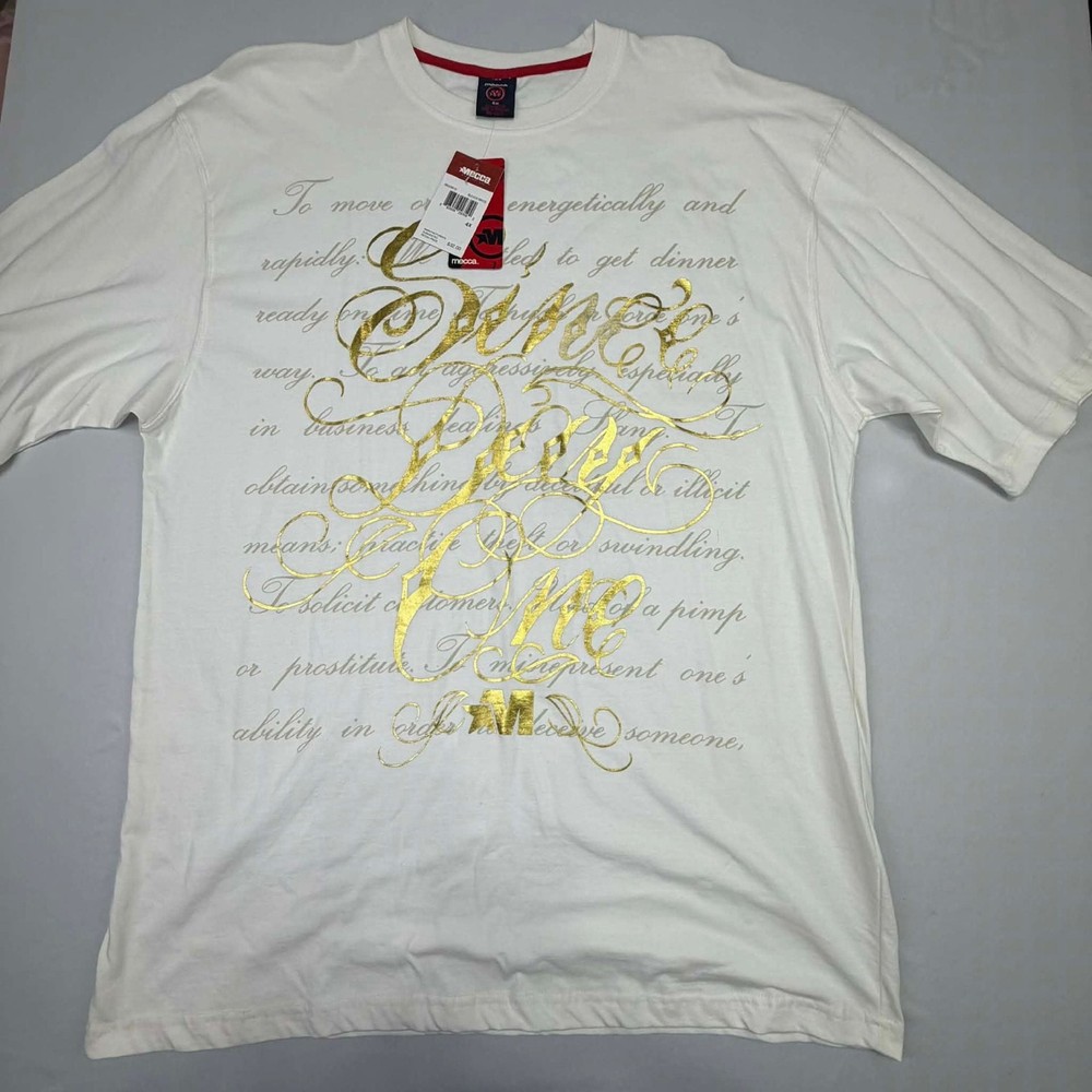 Mecca USA Vintage Y2K Gold Foil Script Graphic T-Shirt 4X NWT