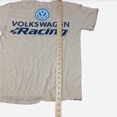 VW Volkswagen T-Shirt Tan Retro Logo Racing Stripes Graphic Tee [M]