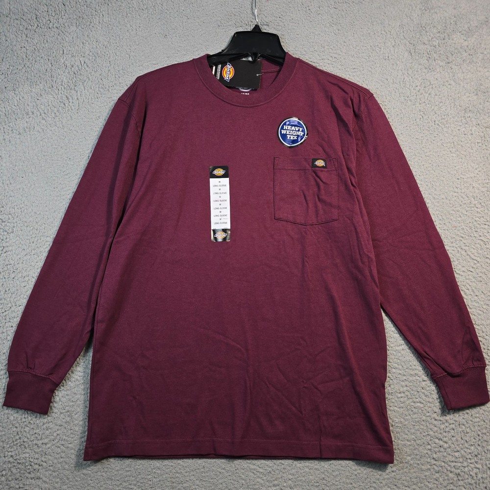 Dickies Heavyweight SHIRT Mens MEDIUM Red Burgundy Work Relaxed Long Sleeve NWT