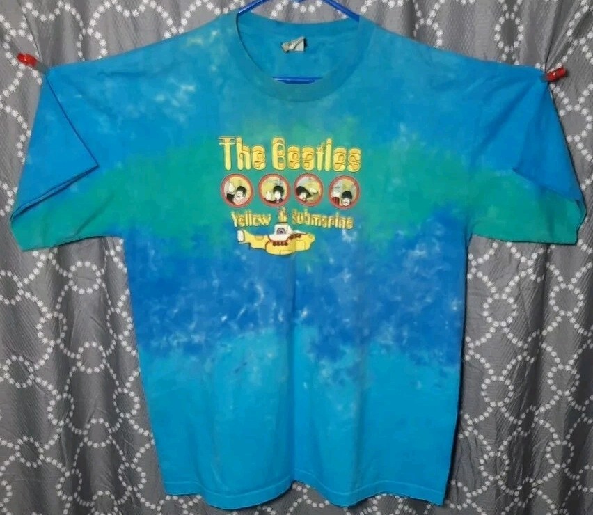 Rare Graphic THE BEATLES Yellow Submarine-Liquid Blue Tag Tie Dye ShIrt Size XL