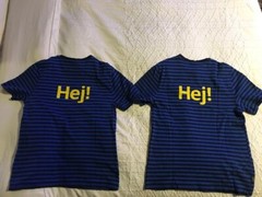 IKEA “SET OF 2” BLUE SHORT SLEEVE “HEY!” CREW-NECK T-SHIRT SIZE:G/H STRAIGHT