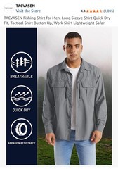 TACVASEN Men’s Long Sleeve Quick Dry Tactical Fishing Shirt