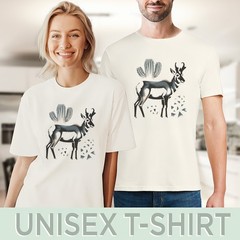 Desert Wildlife Graphic Tee Surreal Antelope Cactus Art Black