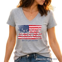 Womens Patriotic V Neck Shirt, Bella Canvas 250 Years of Freedom Floral Tee, Fou