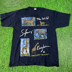 Vintage 1990’s Blue The Wild Safari Kingdom Animal T Shirt One Size 22 X 30 In