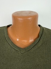 Vintage Ribbed V-Neck Shirt Men XL Minimal Olive Rayon Cotton Long Sleeve Murano