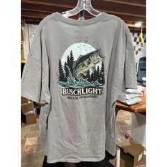 Busch Light Beer Fishing Bass Graphic T-Shirt Mens 3XL Grey Brew City Tee