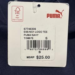PUMA Essentials T Shirt Mens Size Small Navy Blue White Logo Short Sleeve NWT