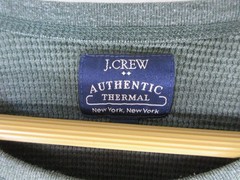 J.CREW Thermal Shirt Mens L Green Waffle Knit Crewneck Long Sleeve Casual Top