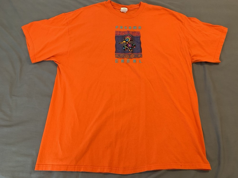 Princess Cruise Panama Canal Souvenir Shirt Men’s XXL Bright Orange Festive