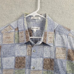 Pierre Cardin Mens XL Blue Multicolored Geometric Print Short Sleeve Button Up