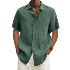 Mens Cotton Linen Short Sleeve Dress Shirt Button Down Loose Blouse Tops Solid