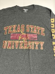CHAMPION Adult Small Texas State University Bobcats Grey Logo Print LS T Shirt