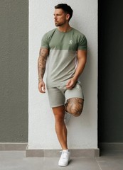 Gym King Contrast Panel Shorts – Fern Green/Soft Khaki/White