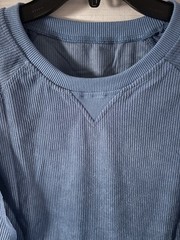 Mens Unbranded Blue Ribbed Long Sleeve Henley Shirt W/Kangaroo Pocket Size Small