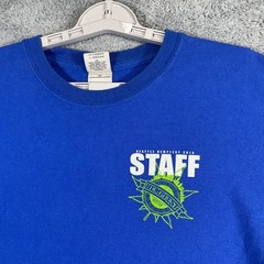 Seattle HempFest T Shirt Men Large Blue Staff 2015 SS Distressed Pot Leaf Grunge