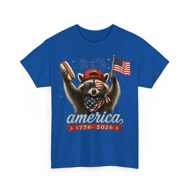 Funny America Raccoon Hotdog 4th of July US Flag Patriotic Unisex T-Shirt