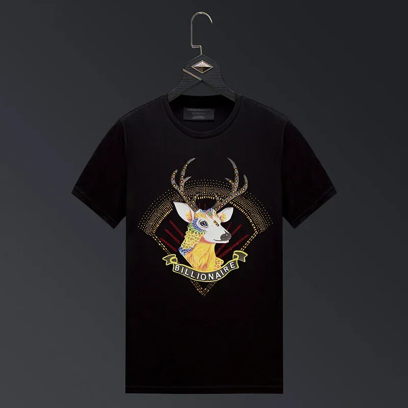 New Fashion Deer Rhinestones Summer Short Sleeve Luxury Men Streetwear T-Shirt
