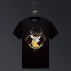 New Fashion Deer Rhinestones Summer Short Sleeve Luxury Men Streetwear T-Shirt